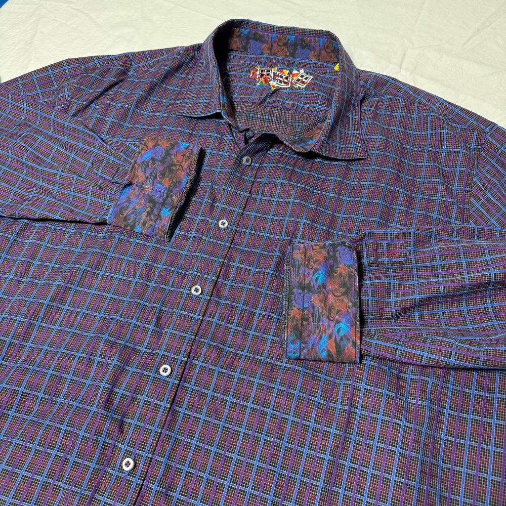 Robert Graham Checked Flip Cuff Shirt Purple Blue Men's Size 4XLT